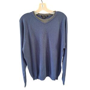 Winter Silks Blue V-Neck Silk & Cashmere Blend Sweater M Men's Blue Gray Luxury